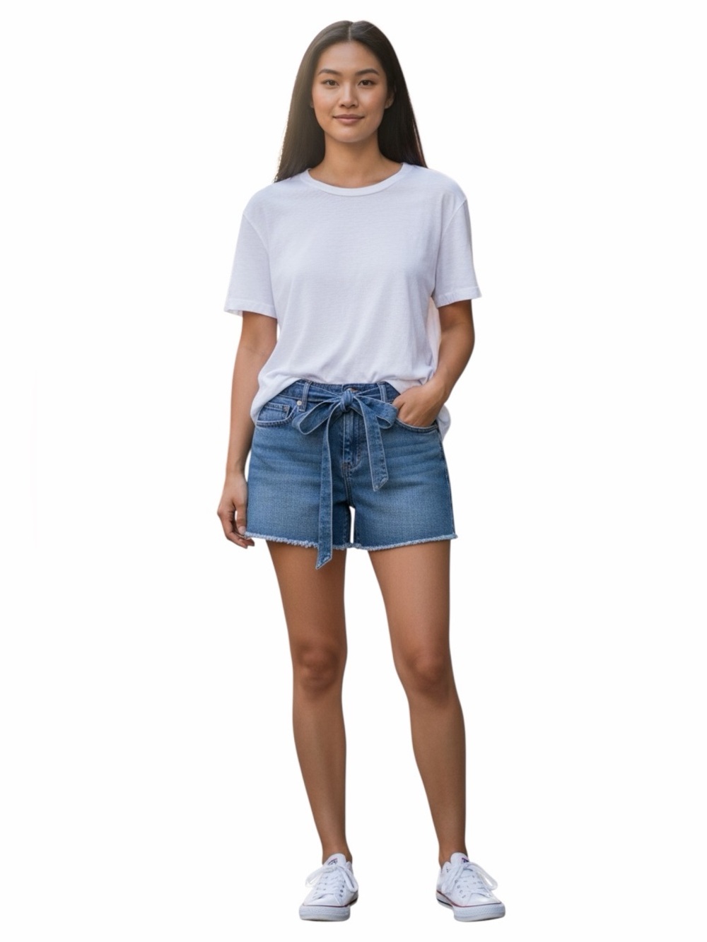 LOFT Cut Off Fray Raw Hem Denim Jean Shorts With Belted Tie Size XS / 2